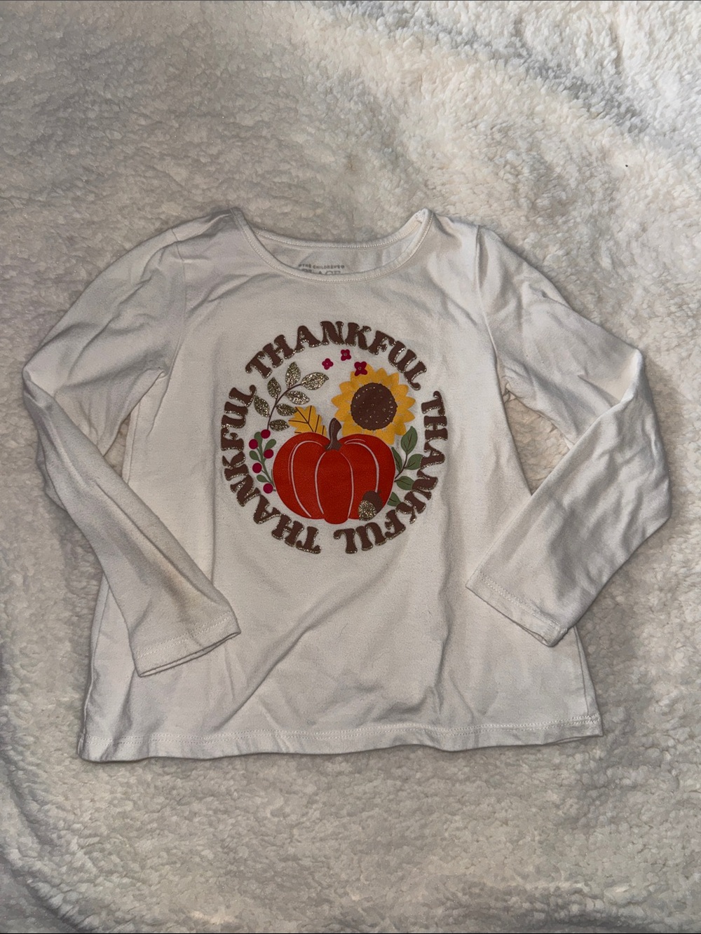 The Children's Place White Long-Sleeve 'Thankful' Pumpkin & Sunflower Tee